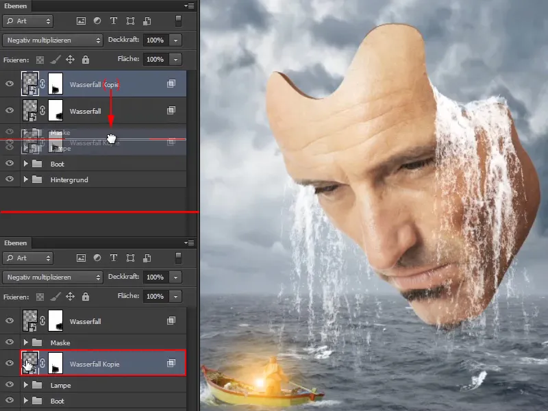 Photoshop - El oráculo del mar - Parte 09: Optimización de las cascadas y ajuste de la superficie del mar