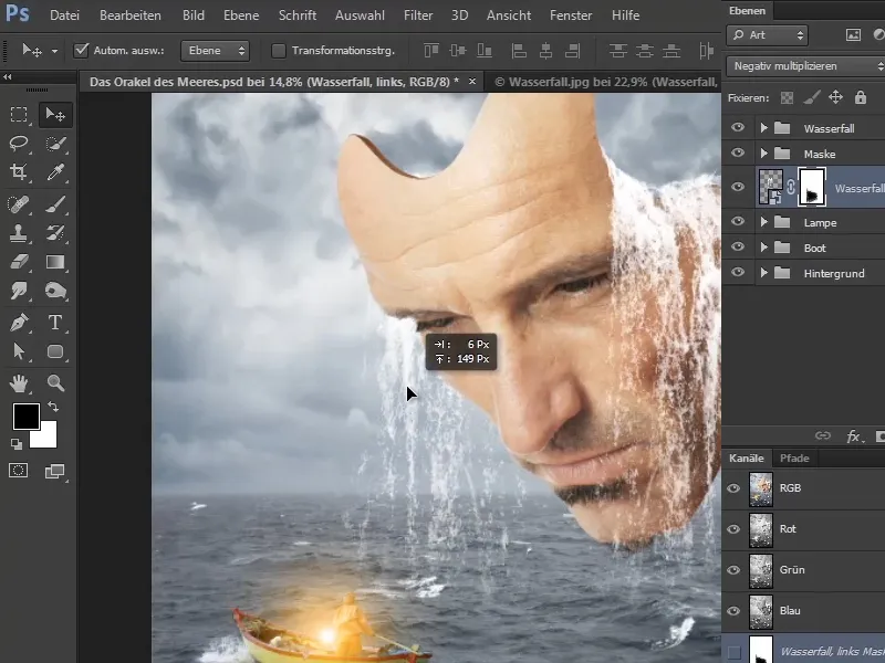 Photoshop-Composing - Das Orakel des Meeres - Teil 09: Wasserfälle optimieren und Meeresoberfläche anpassen