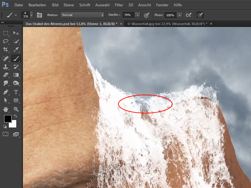 Photoshop-Composing - Das Orakel des Meeres - Teil 09: Wasserfälle optimieren und Meeresoberfläche anpassen