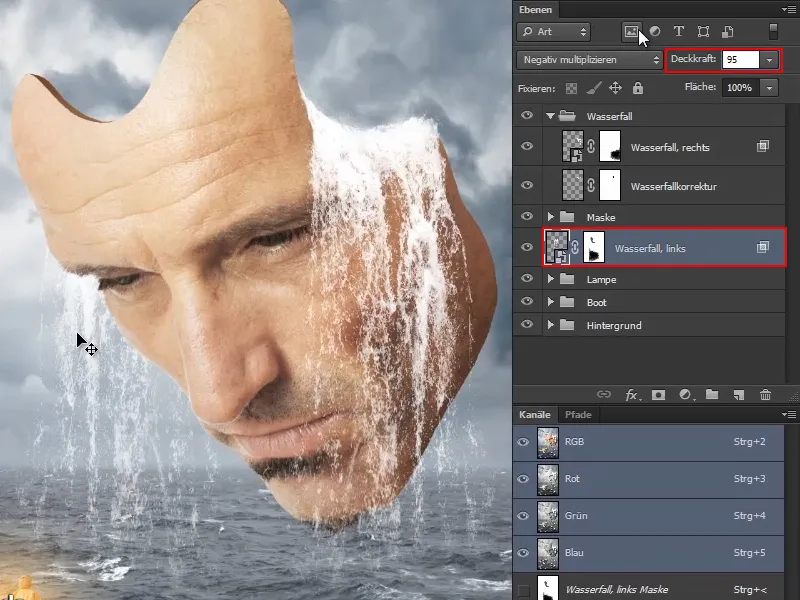 Photoshop - El oráculo del mar - Parte 09: Optimización de las cascadas y ajuste de la superficie del mar