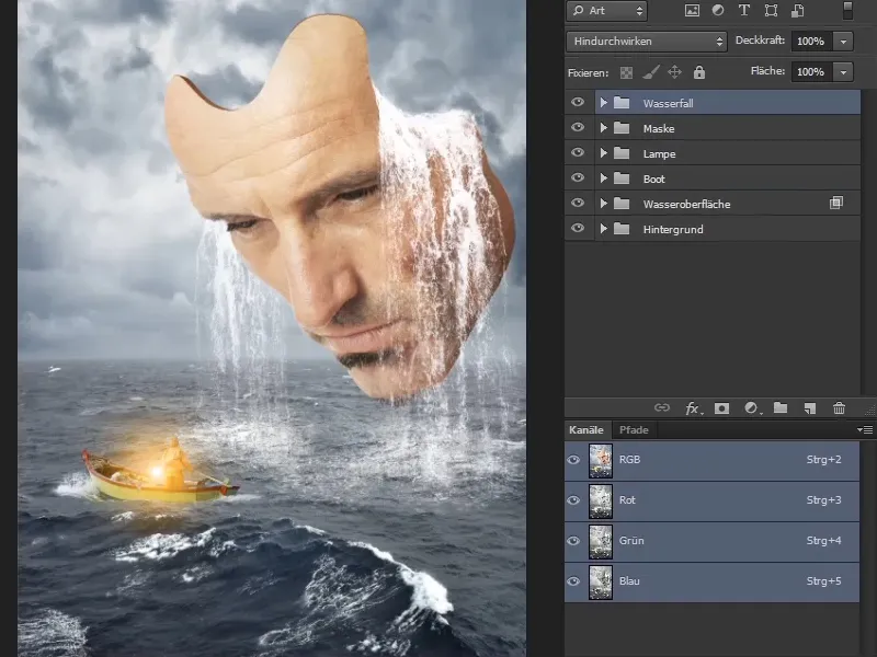 Photoshop - El oráculo del mar - Parte 09: Optimización de las cascadas y ajuste de la superficie del mar