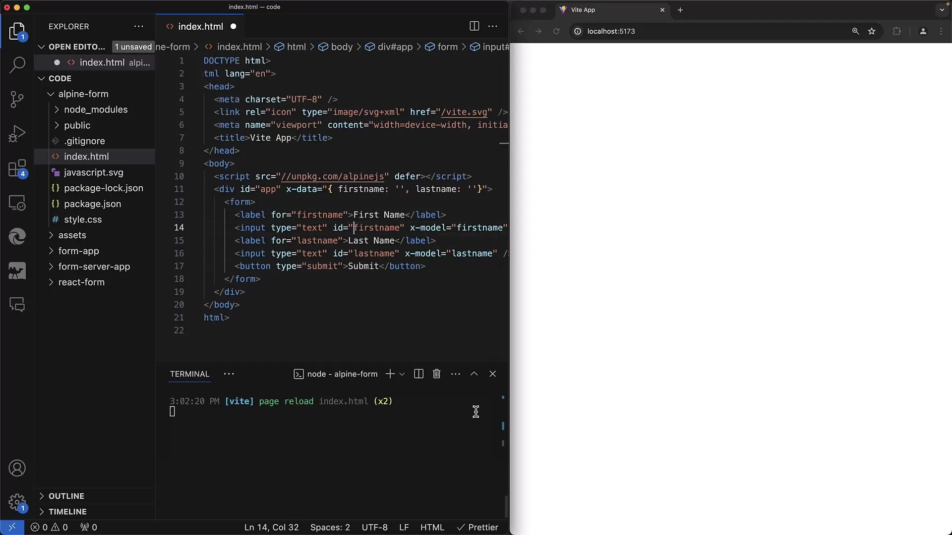 Membuat formulir interaktif dengan Alpine.js