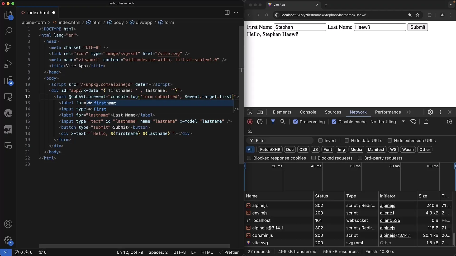 Membuat formulir interaktif dengan Alpine.js