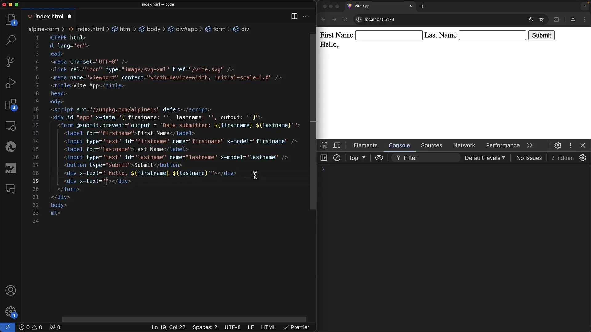 Membuat formulir interaktif dengan Alpine.js