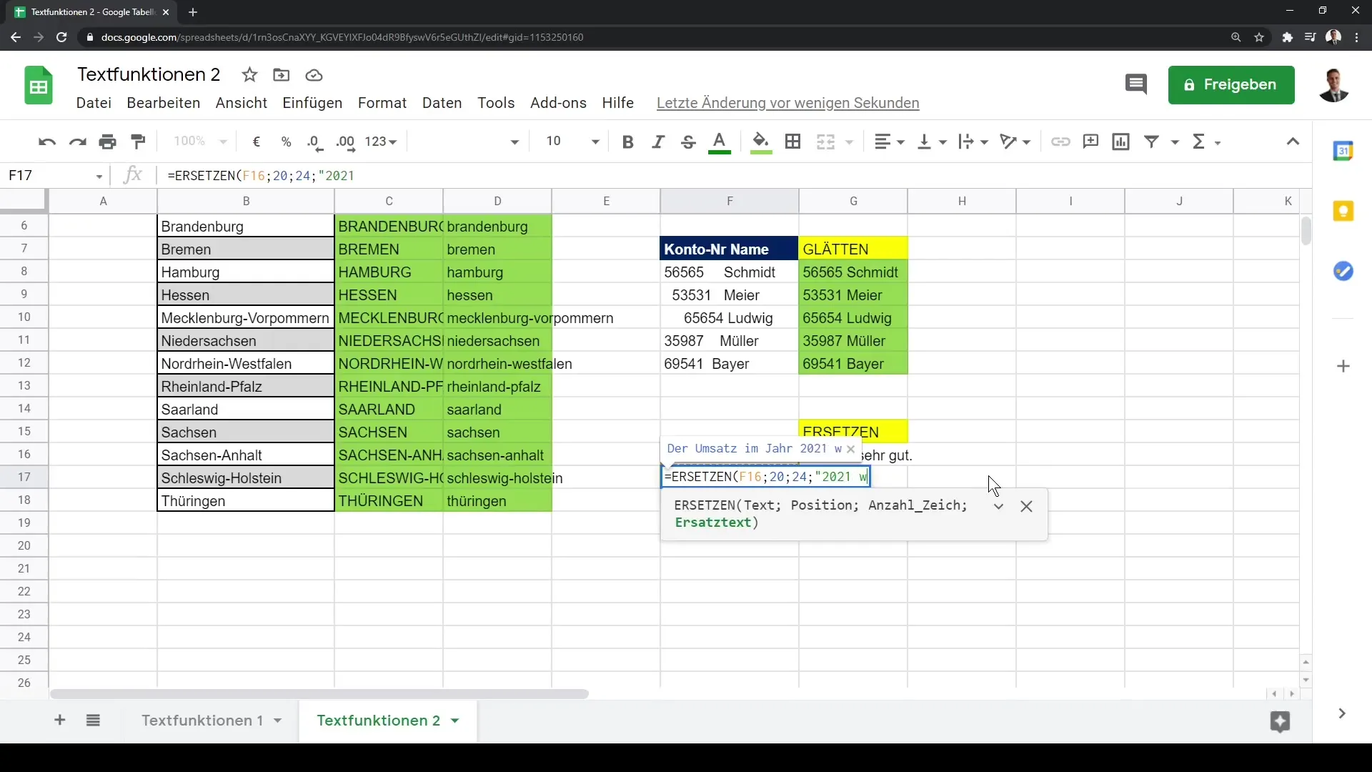 Google Sheets'i täiustatud tekstifunktsioonid