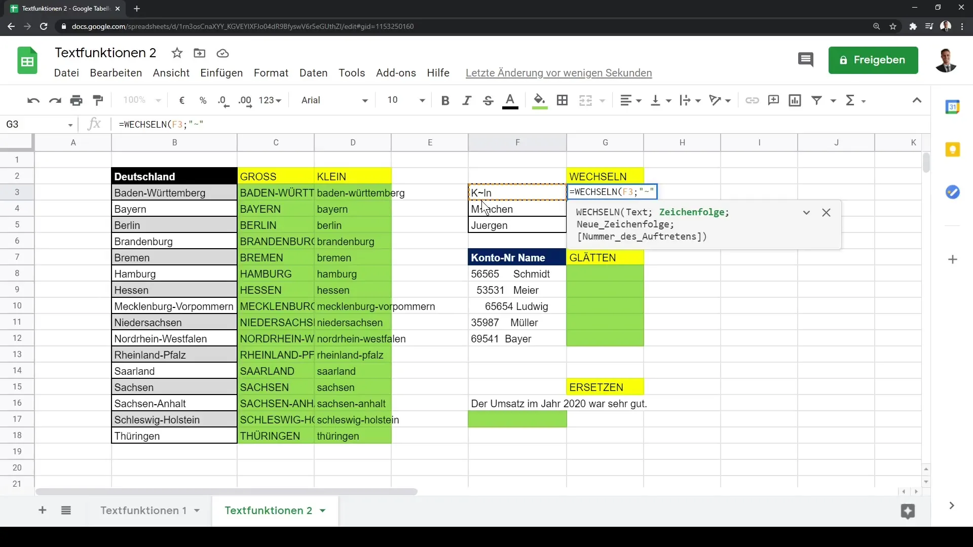Google Sheets'i edasijõudnud tekstifunktsioonid