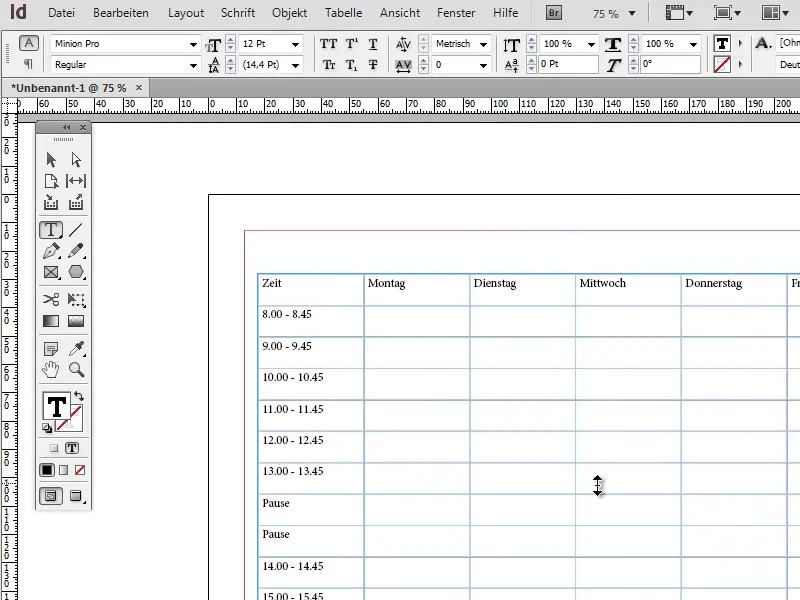 Vytvořit rozvrh hodin v programu Adobe InDesign.
