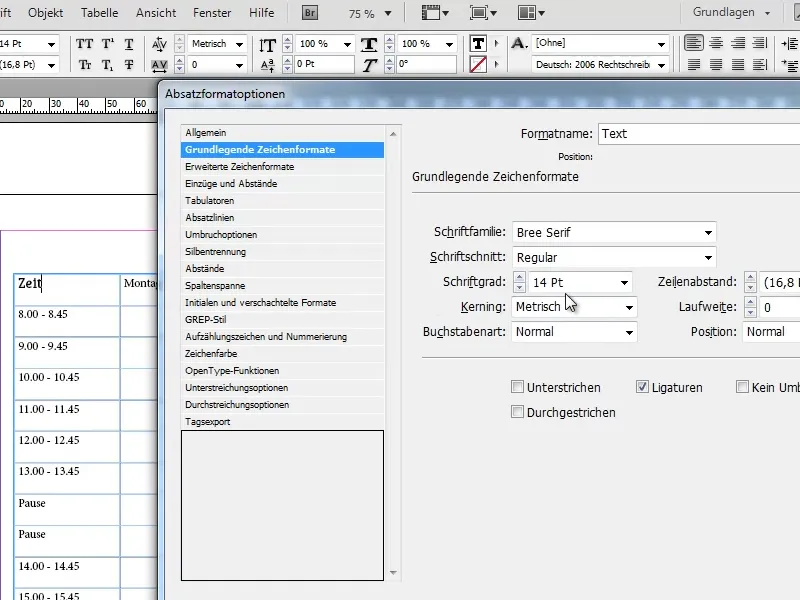 Vytvoření rozvrhu v programu Adobe InDesign