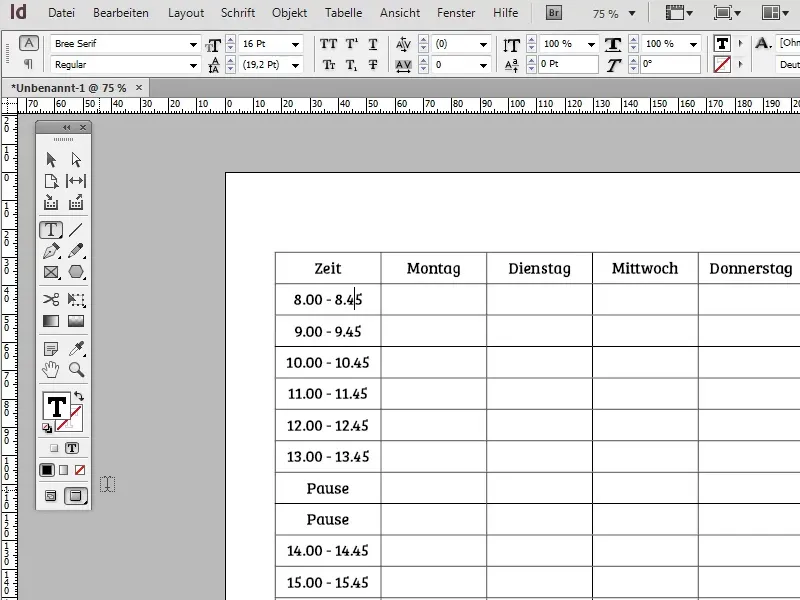 Lage timeplan i Adobe InDesign. Opprett timeplan i Adobe InDesign.
