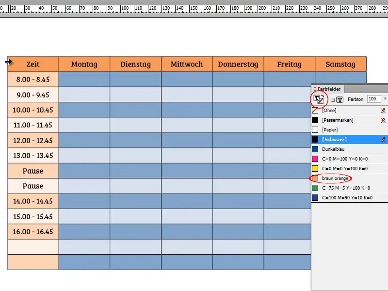 Vytvořit rozvrh v programu Adobe InDesign