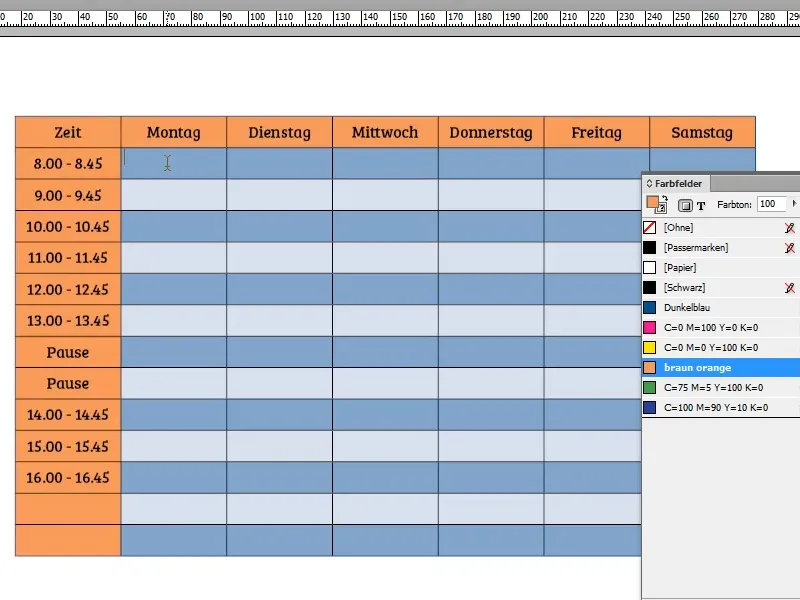 Vytvořit rozvrh v Adobe InDesign.