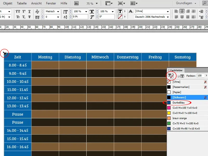 Vytvořit rozvrh v programu Adobe InDesign.