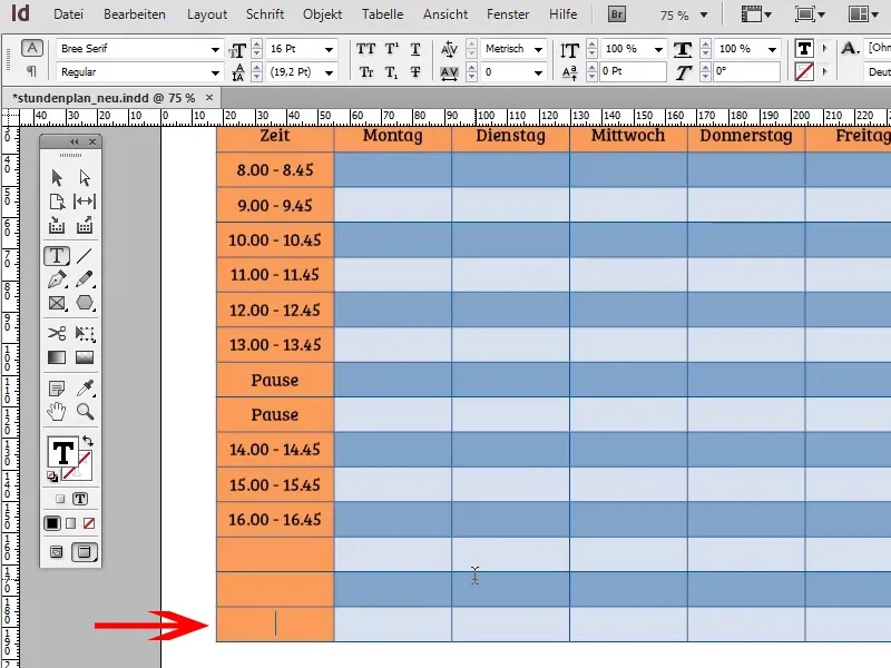 Vytvořit rozvrh v programu Adobe InDesign.