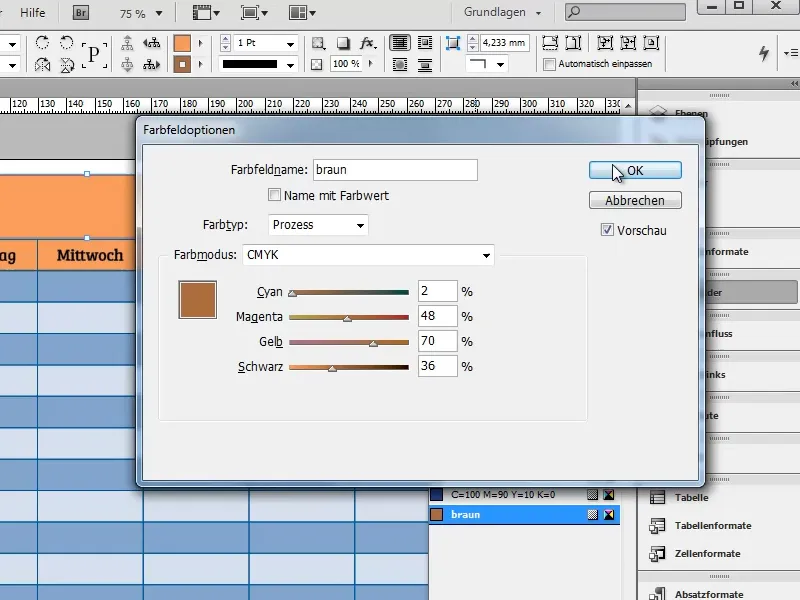 Vytvořit rozvrh v programu Adobe InDesign