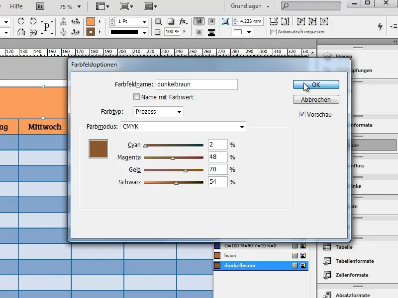 Vytvoření rozvrhu v Adobe InDesign.