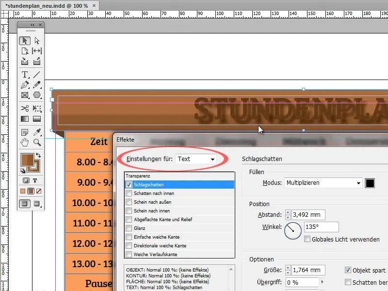 Vytvořit rozvrh v programu Adobe InDesign.