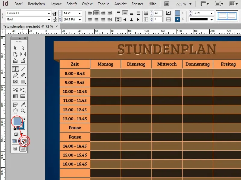 Vytvořit rozvrh hodin v programu Adobe InDesign.