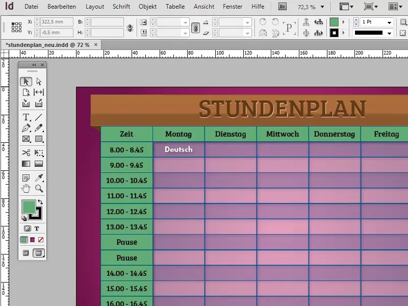Vytvoření rozvrhu v programu Adobe InDesign.