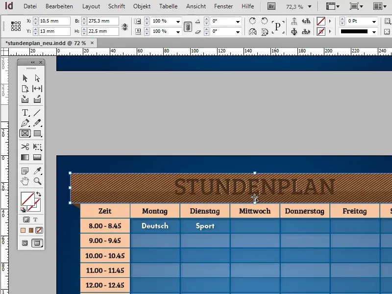 Vytvořit rozvrh hodin v programu Adobe InDesign.