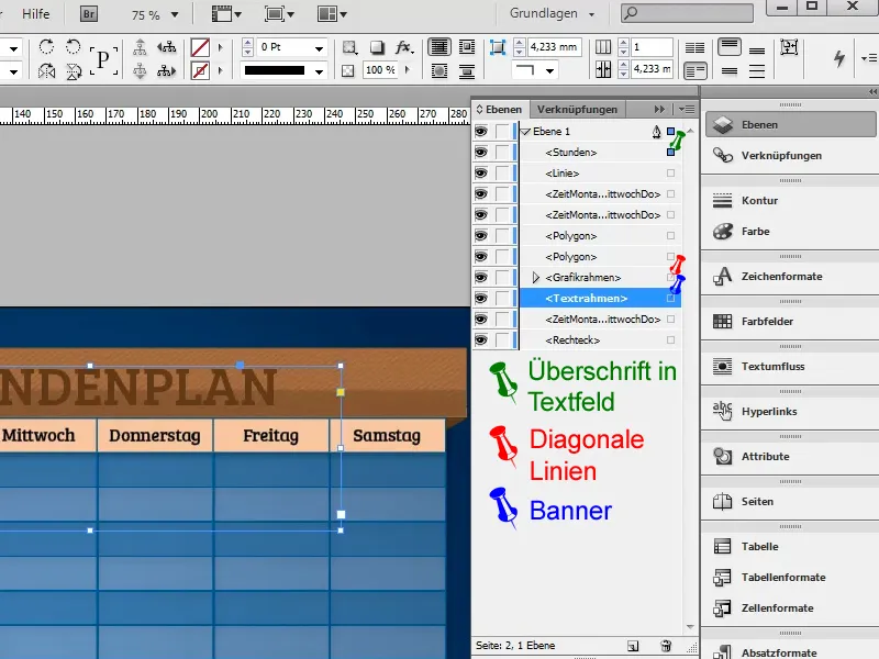 Vytvořit rozvrh v Adobe InDesign.
