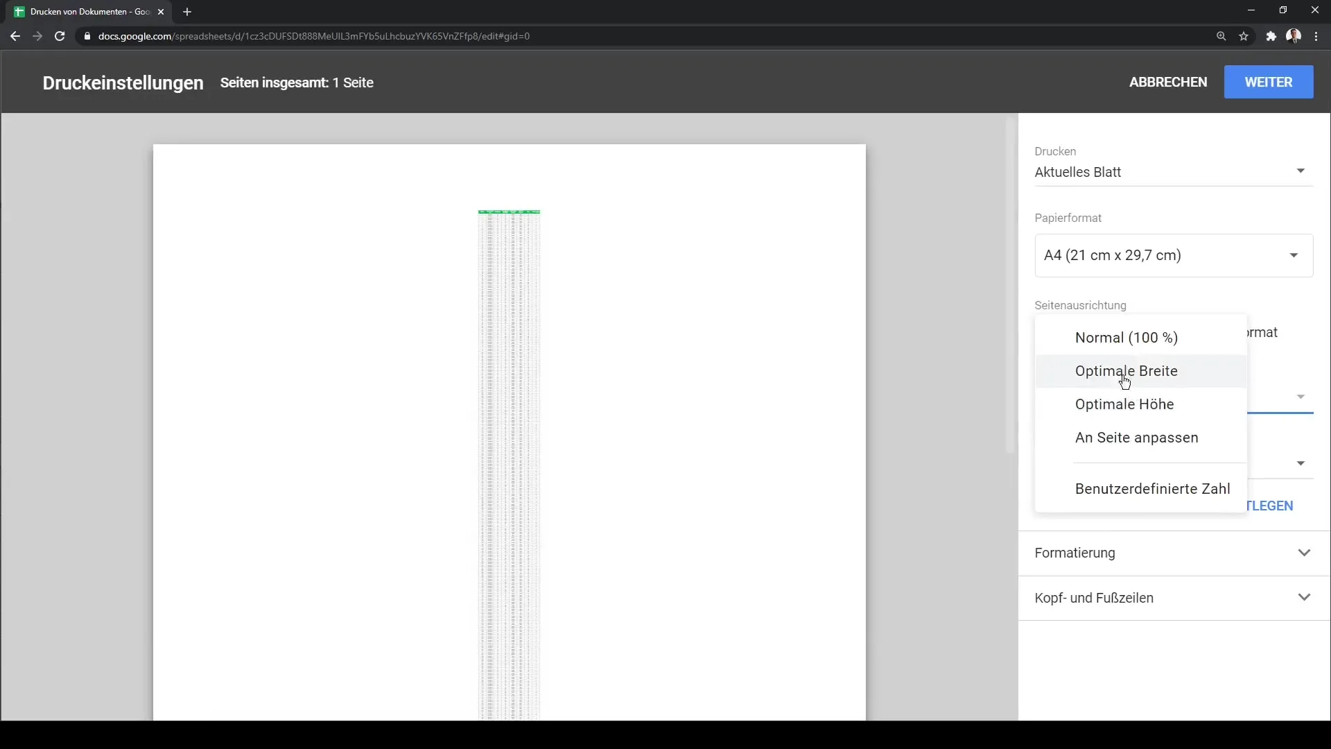 Google Sheets dokumentide tõhus trükkimine