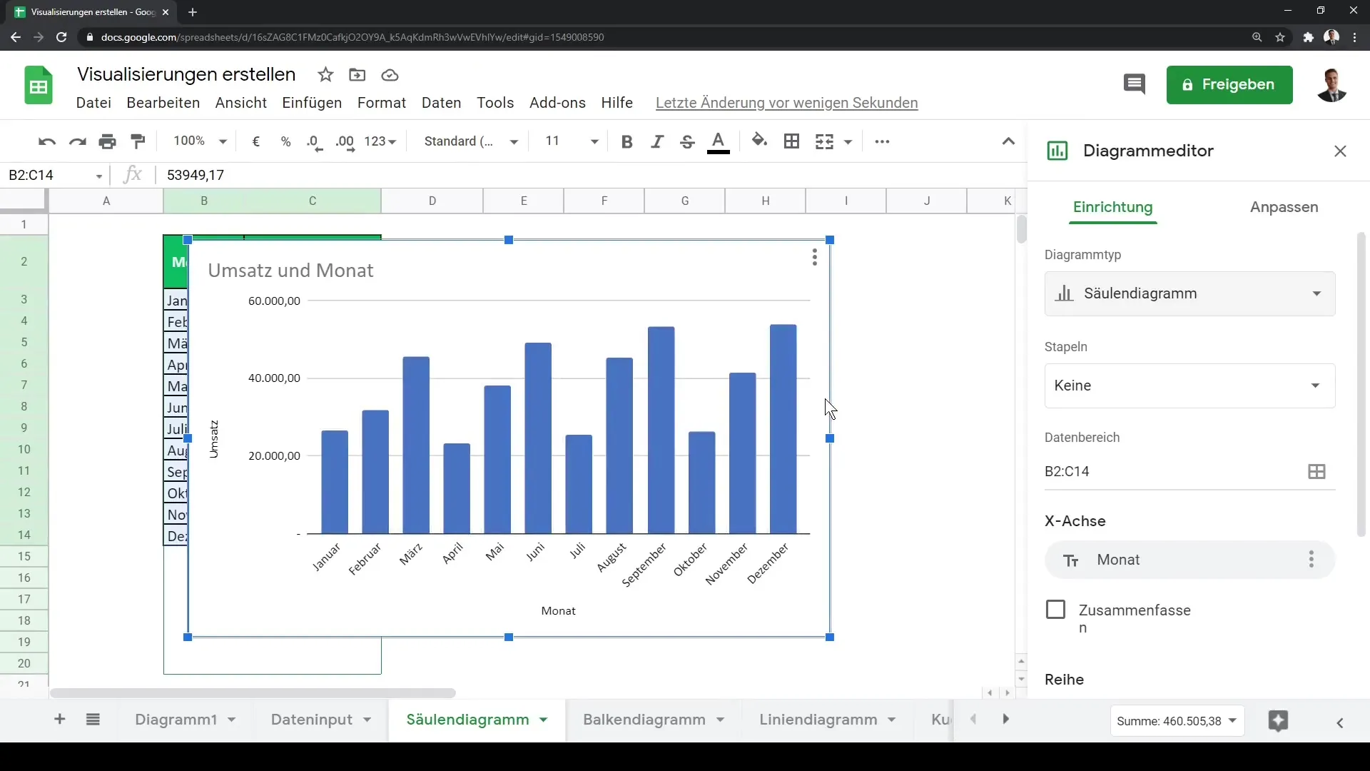 Google Sheets: Kuidas luua samm-sammult veerg- ja tulpdiagramme