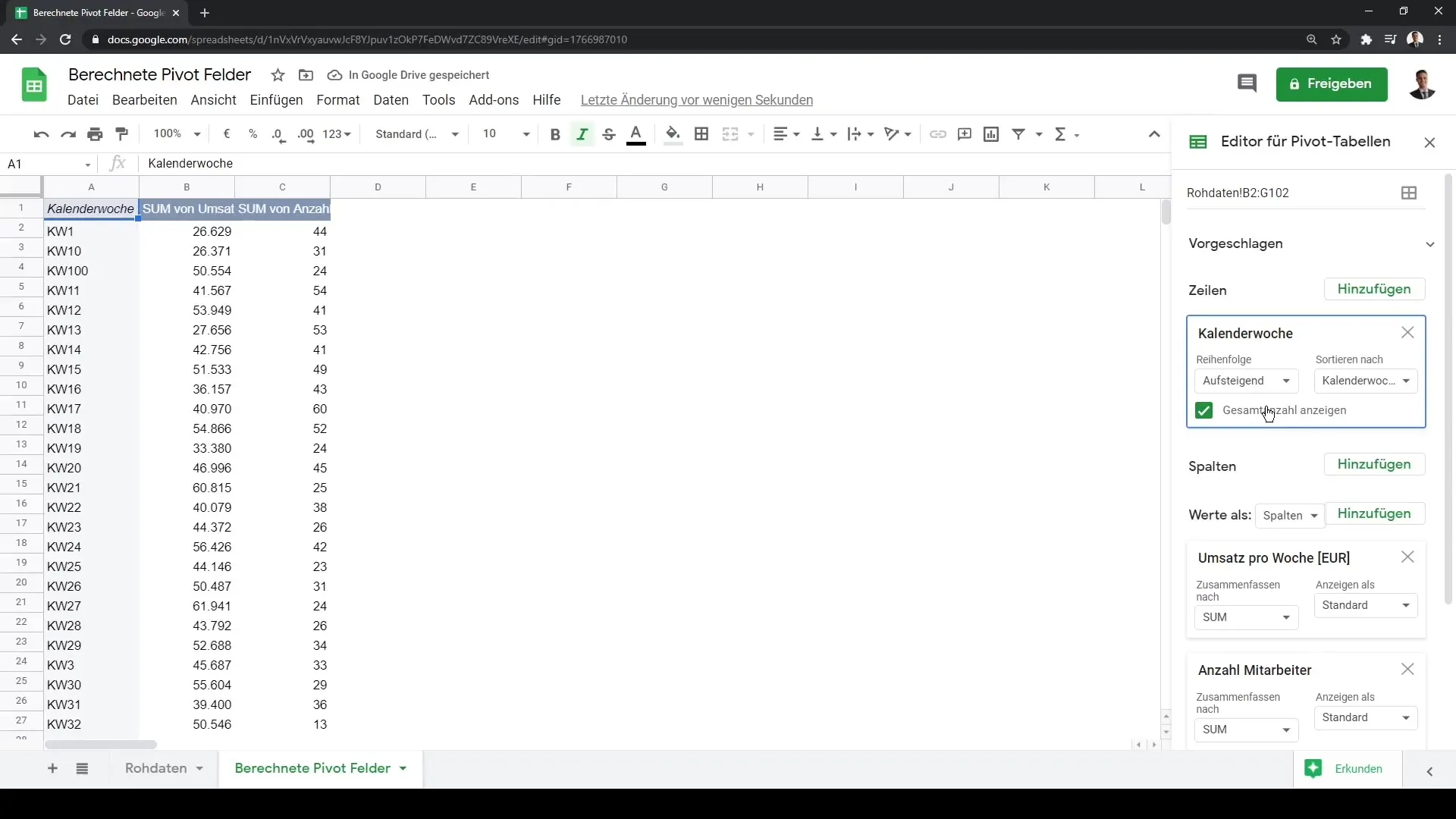 Kohandatud analüüsid arvutatud väljadega Google Sheetsis