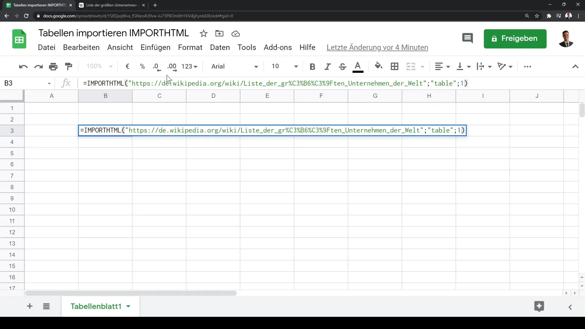 Google Sheets: Andmete importimine HTML-tabelitest