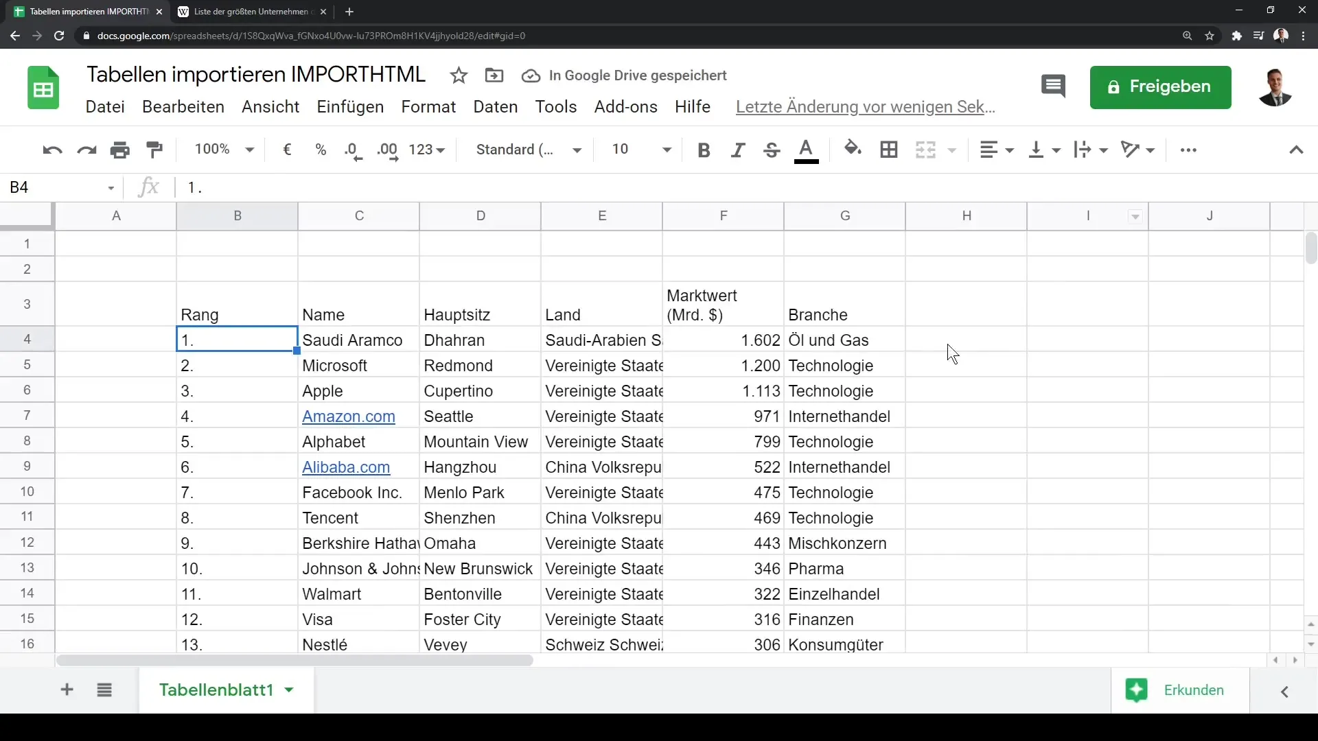 Google Sheets: Andmete importimine HTML-tabelitest