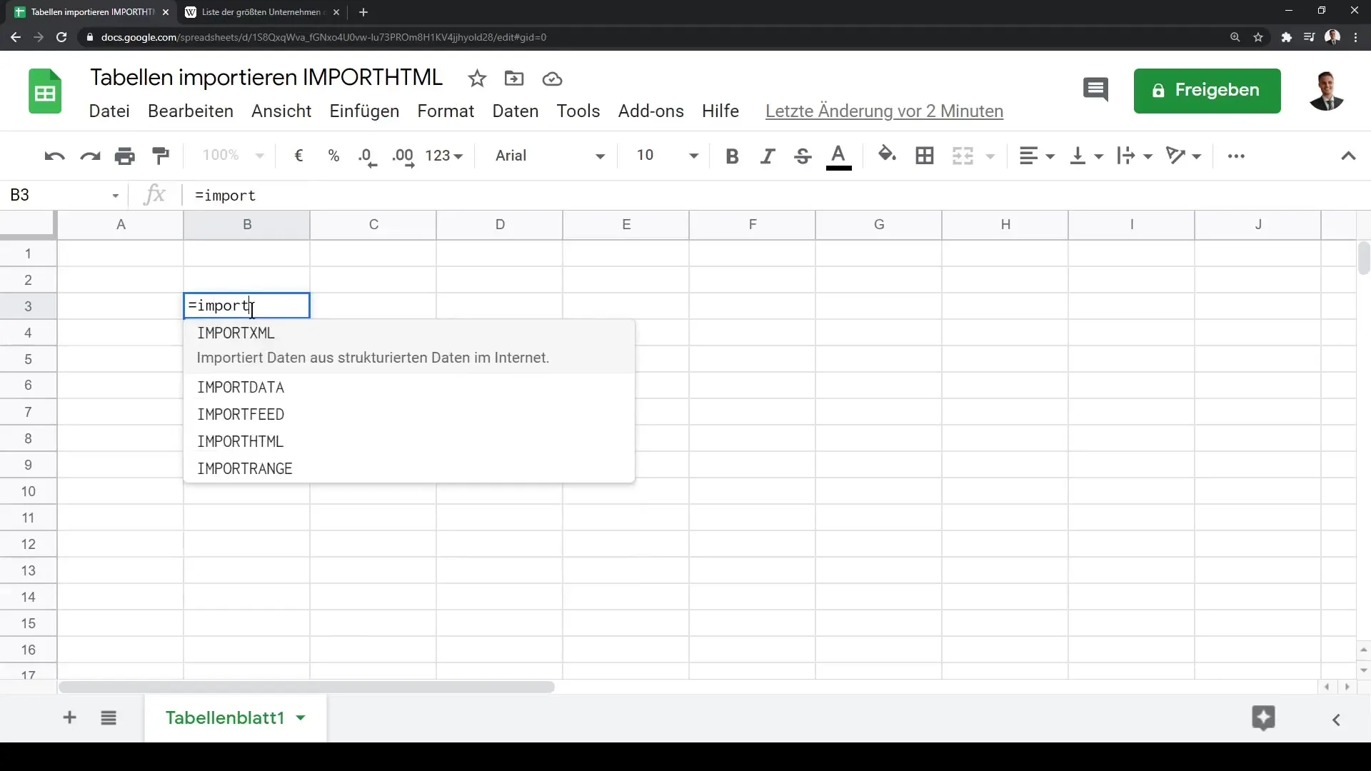 Google Sheets: Andmed HTML-tabelitest importimiseks
