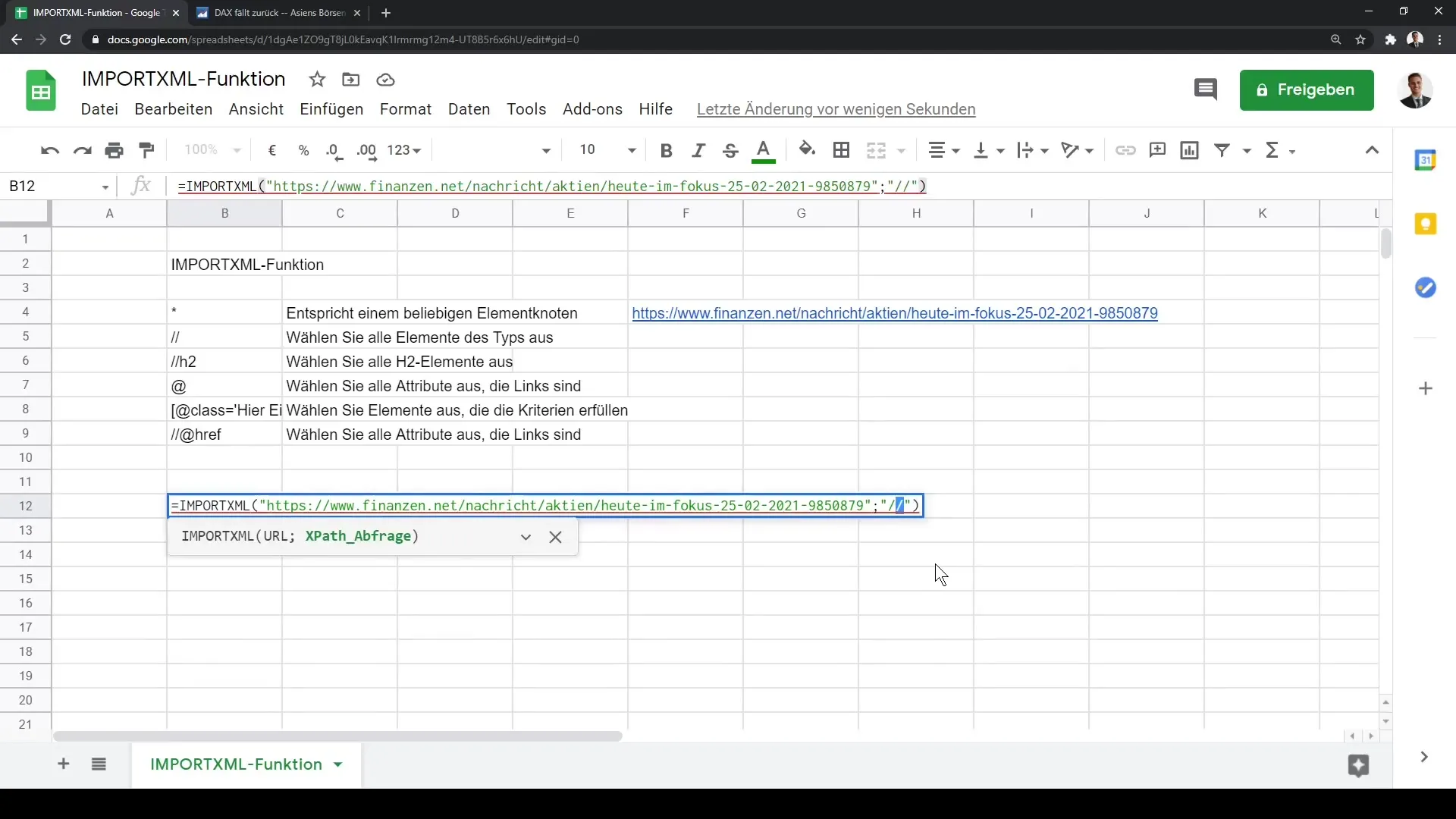 Google Sheetsi õpetus: IMPORTXML samm-sammult selgitatud