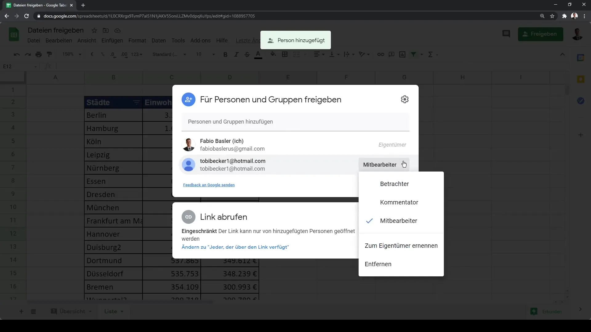 Google Sheets jagamine on tehtud lihtsaks