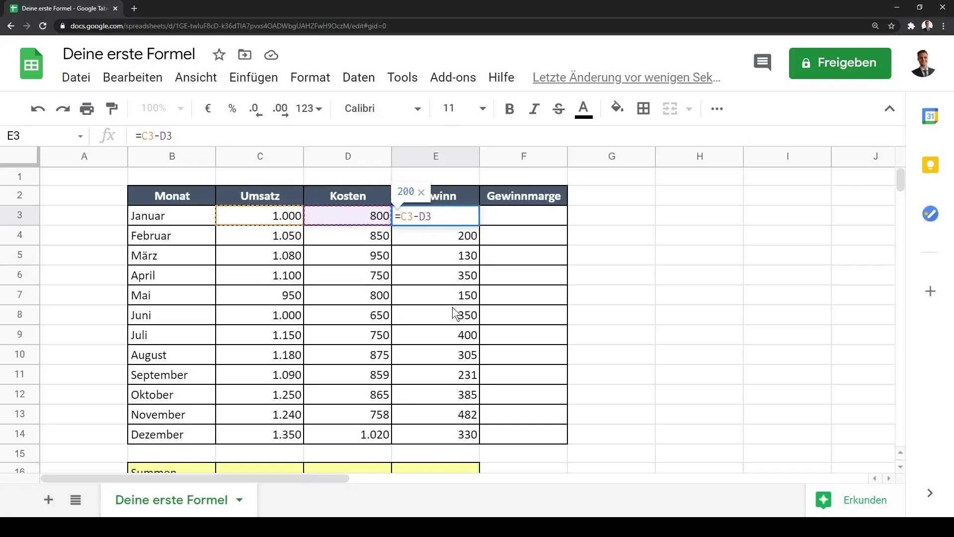 Efektiivne töö valemitega Google Sheets-is