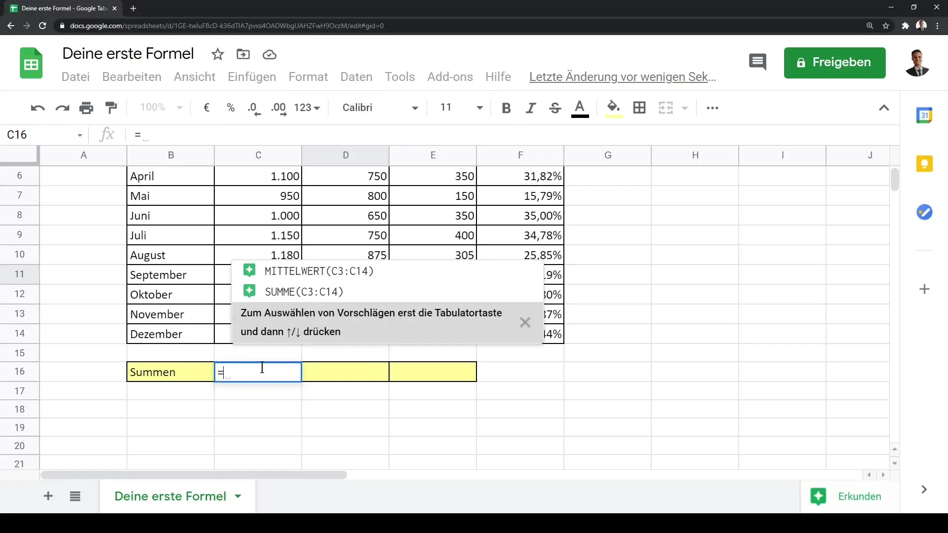 Tõhus töö valemitega Google Sheets'is
