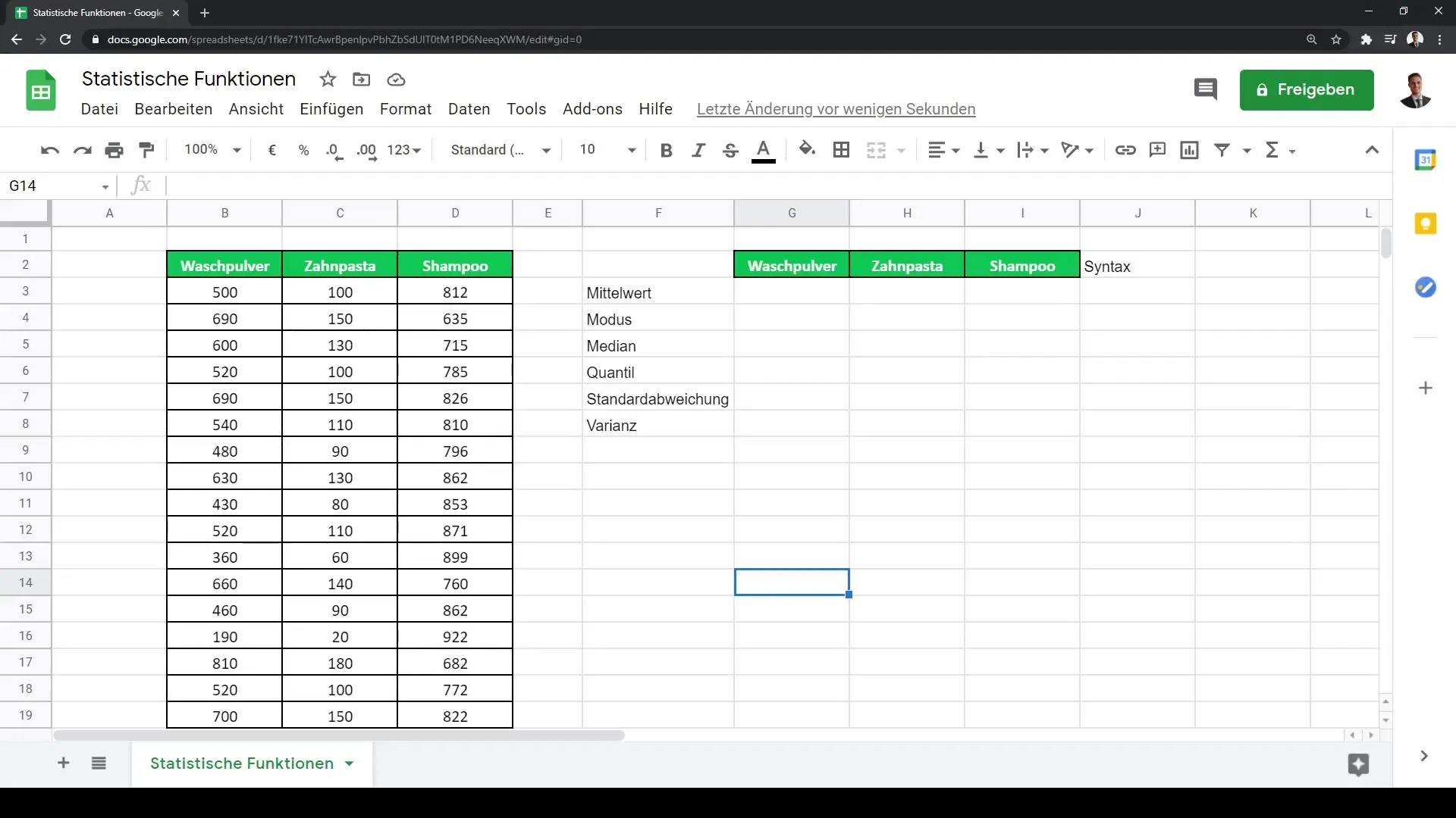 Google Sheets: Andmearuannete statistilised funktsioonid