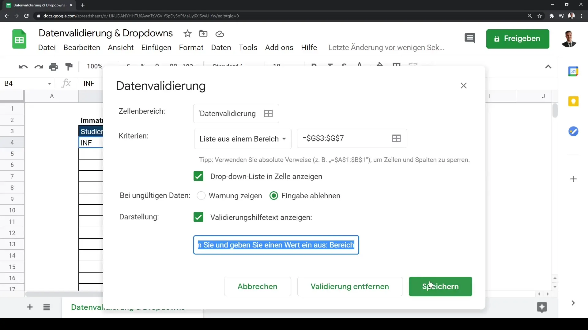 Andmete valideerimine ja rippmenüüd Google Sheetsis: Juhend samm-sammult