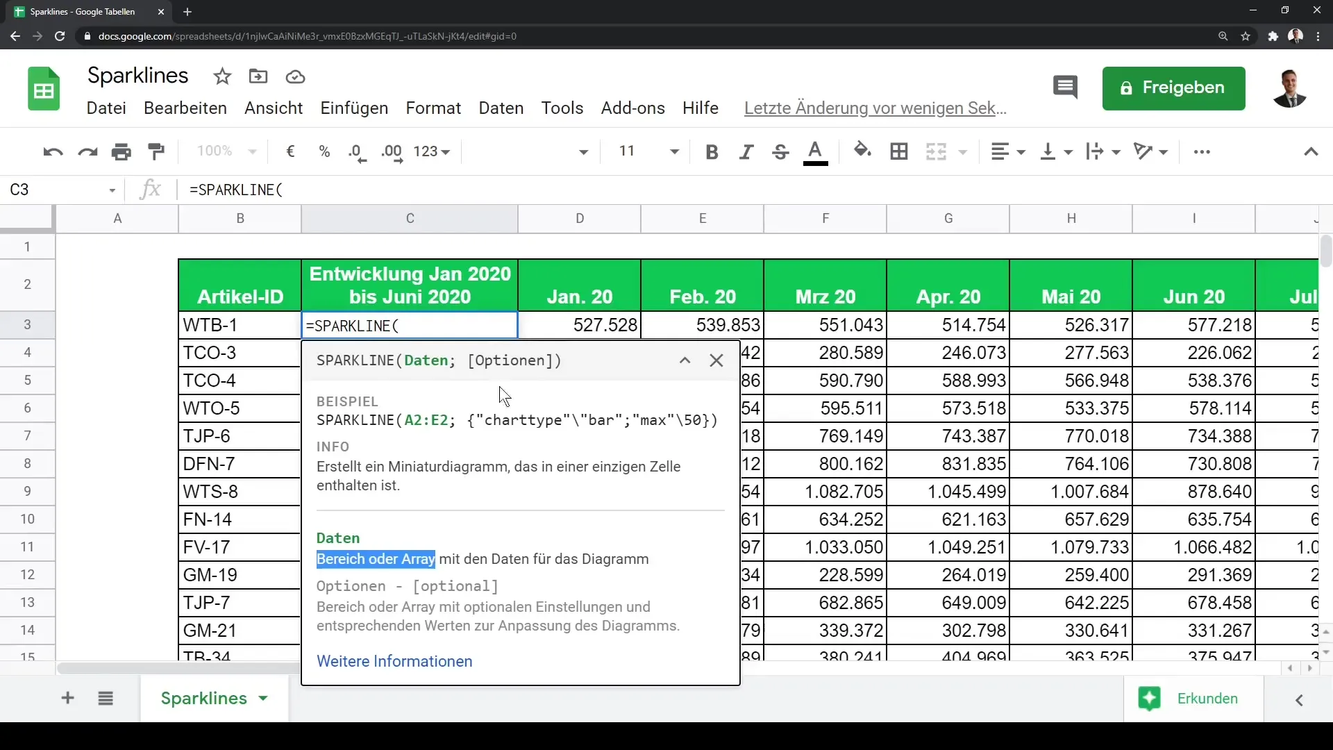 Sparkline'id Google'i tabelites - visualiseeri oma andmed efektiivselt
