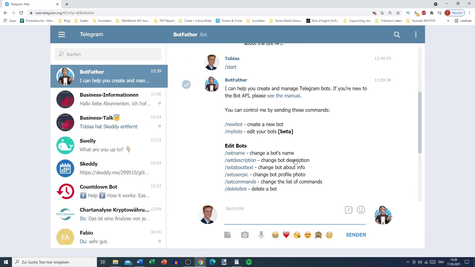 텔레그램에서 봇파더 사용