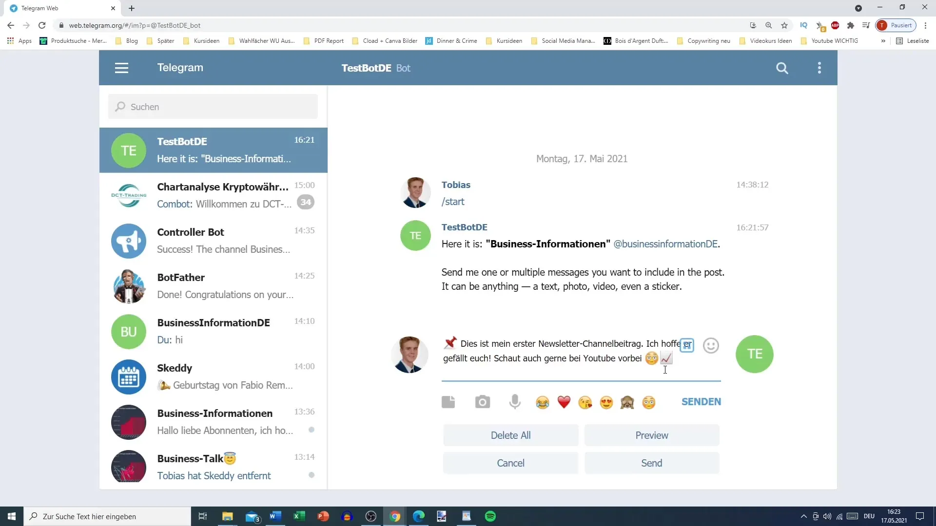 Guida su Telegram: Creare un post per la newsletter