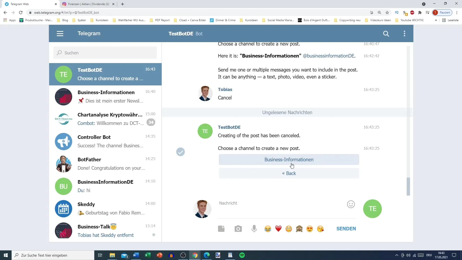 Plánovanie príspevku na Telegram v individuálnom čase