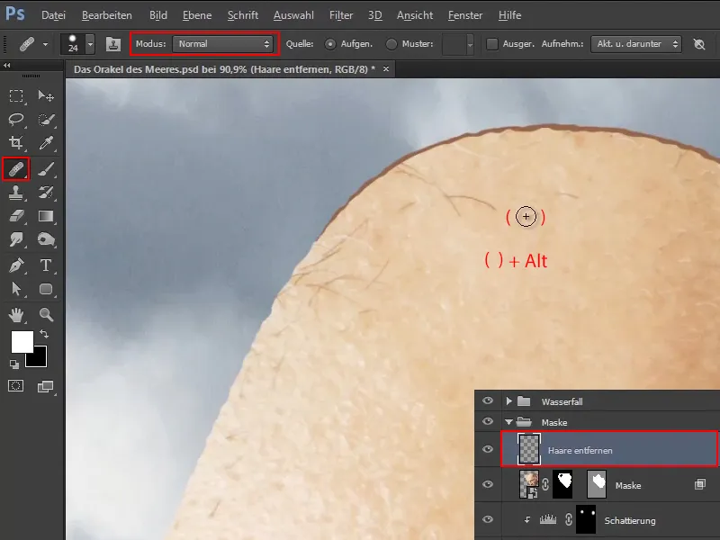 Photoshop - El Oráculo del Mar - Parte 10: Optimizar la máscara y pintar gotas de agua