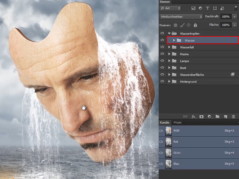 Photoshop-Composing - Das Orakel des Meeres - Teil 10: Maske optimieren und Wassertropfen malen