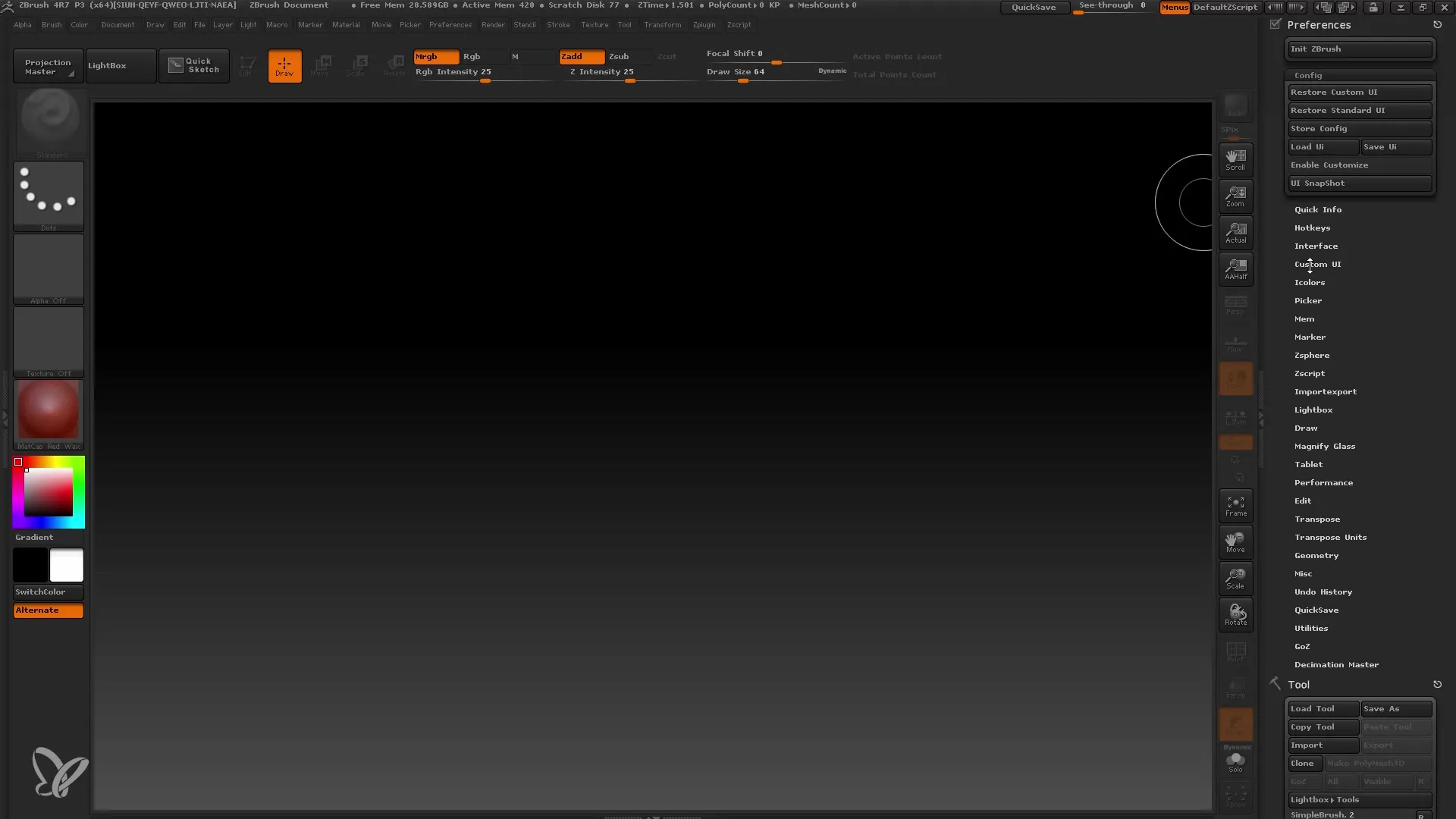Tilpas brugergrænsefladen i ZBrush er let at gøre