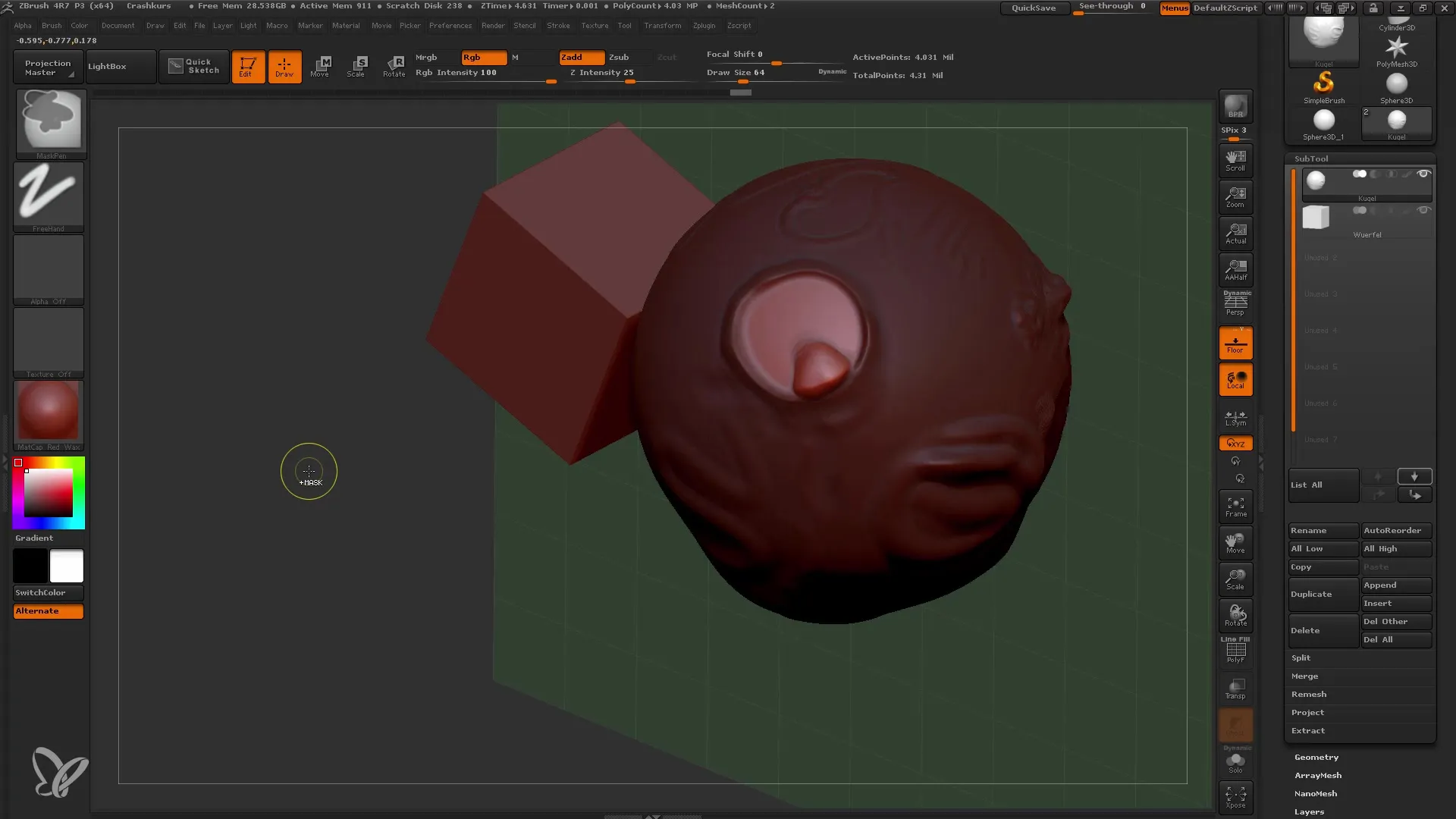 ZBrush principiante: Lavoro efficiente con subtool e maschera