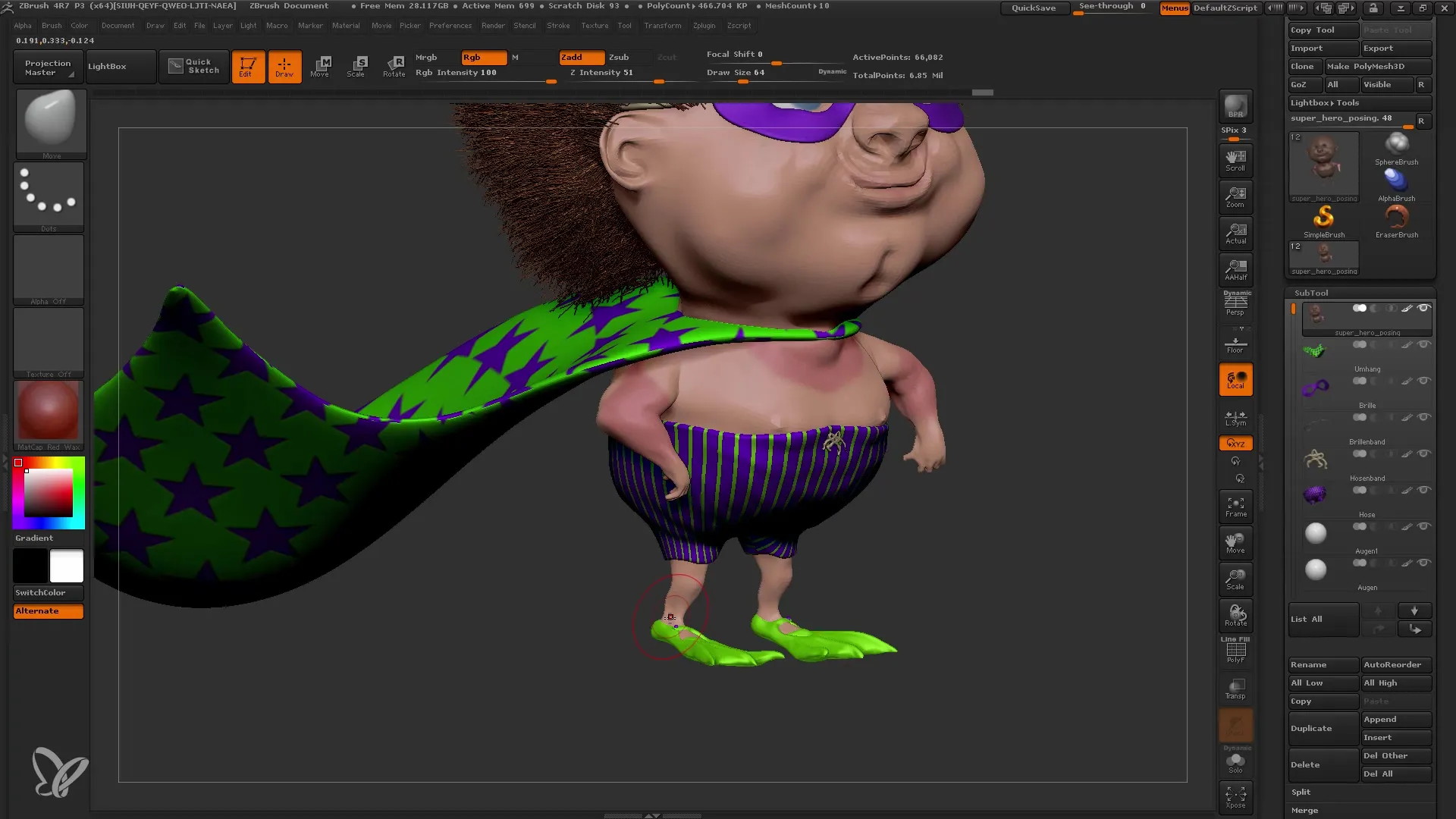 Instrucciones de ZBrush: Transpose Master para poses dinámicas