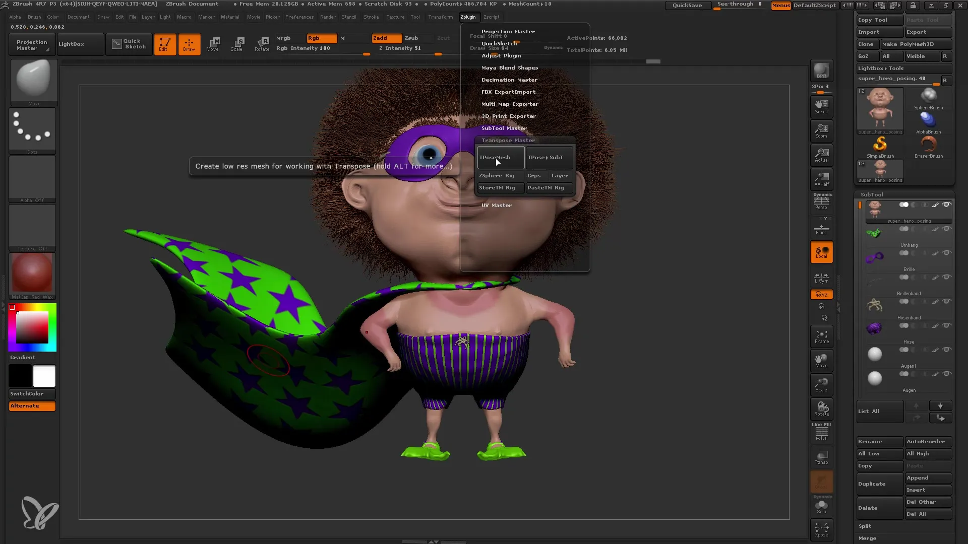 ZBrush Instrucciones: Transpose Master para poses dinámicas