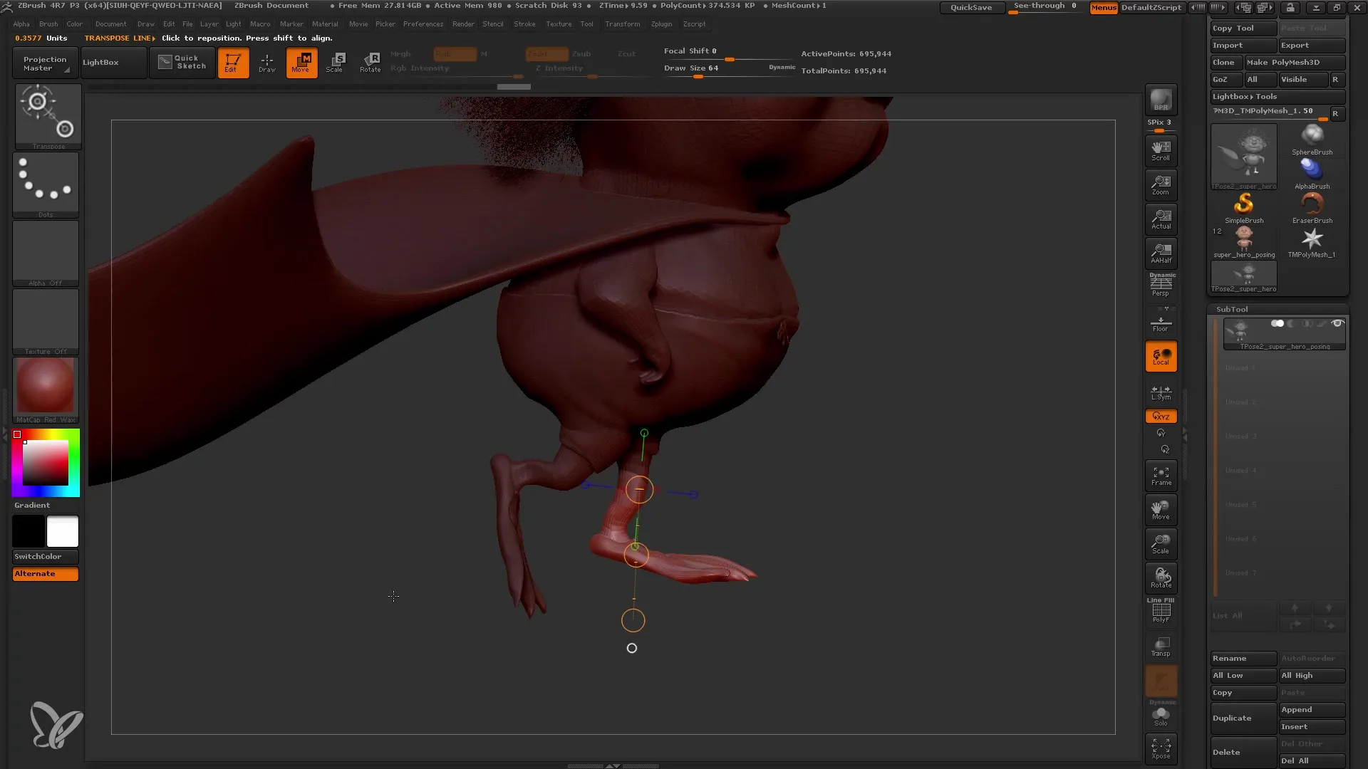 ZBrush Instrucciones: Transpose Master para poses dinámicas