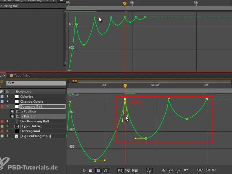 Animación simplificada: Bola que rebota - el timing