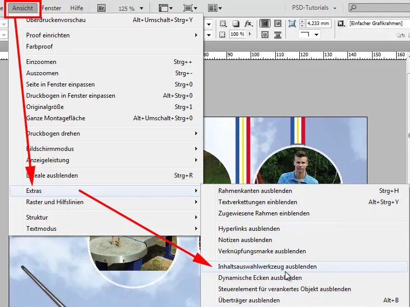 Adobe InDesign: Inhaltsauswahlwerkzeug/Donut-Kreis