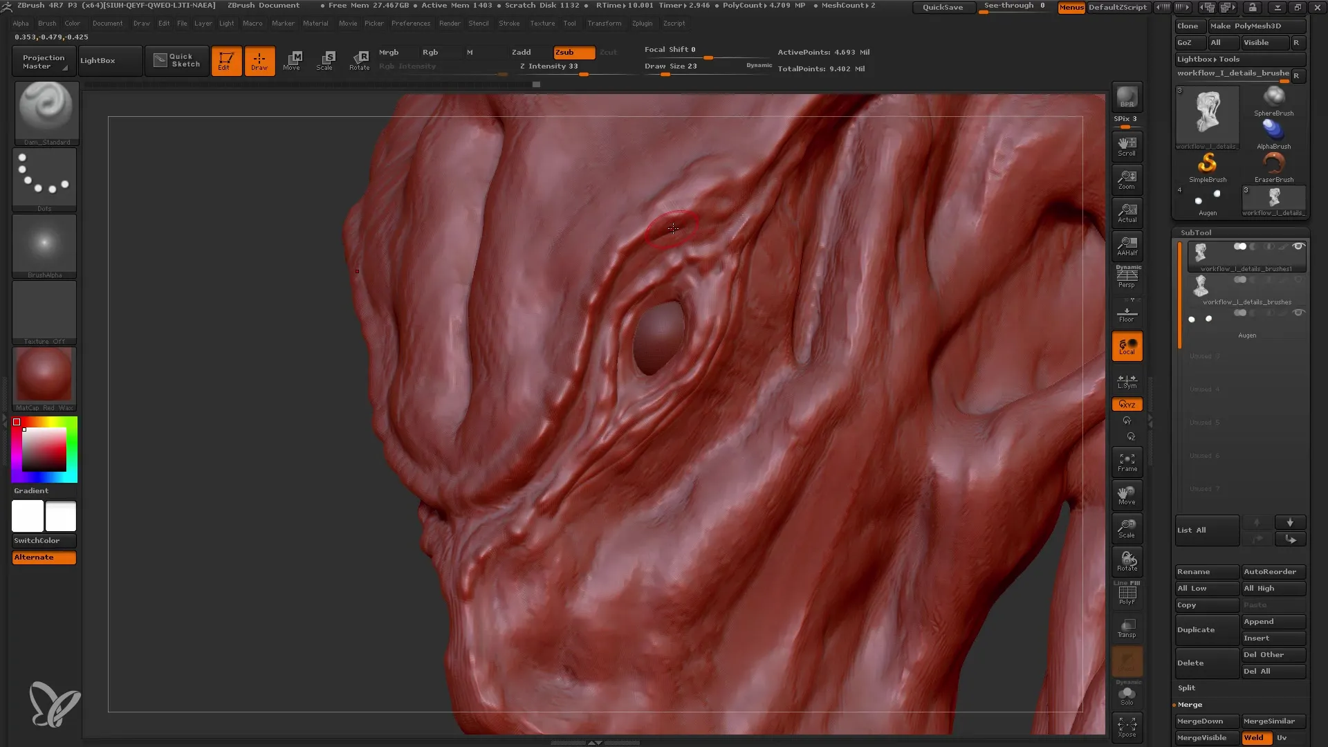 ZBrush: 브러시를 사용한 효율적인 디테일링